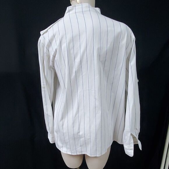 Mel & Lisa White Blue Stripe Shirt Size Large - Picture 5 of 7
